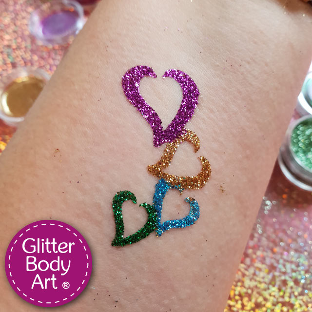 hearts glitter tattoo, heart temporary tattoo for kids