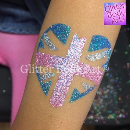 GB heart shaped flag temporary tattoo stencil, GB glitter tattoos