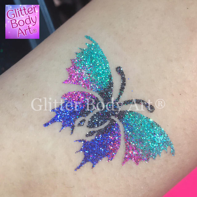 butterfly sparkly glitter tattoo, butterfly temporary tattoo stencil