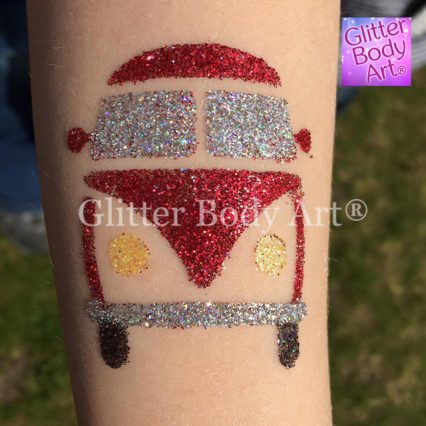 VW campervan temporary tattoo stencil, VW Fest glitter tattoos