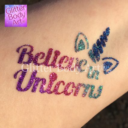 Believe in unicorns temporary tattoo stencils for unicorn glitter tattoos