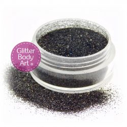 holographic black face and body glitter makeup