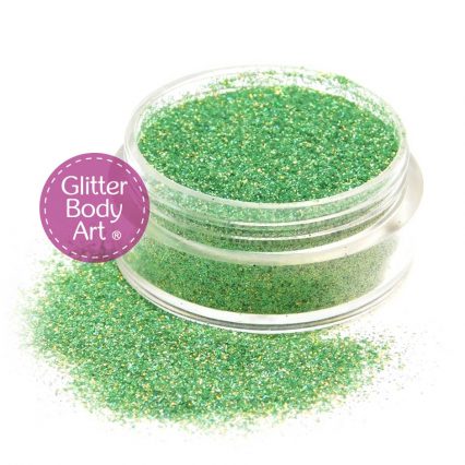 holographic green face and body glitter makeup, cosmetic glitter