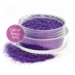 purple face and body glitter makeup
