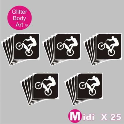 25 midi sized BMX Rider temporary tattoo stencils for glitter tattoos