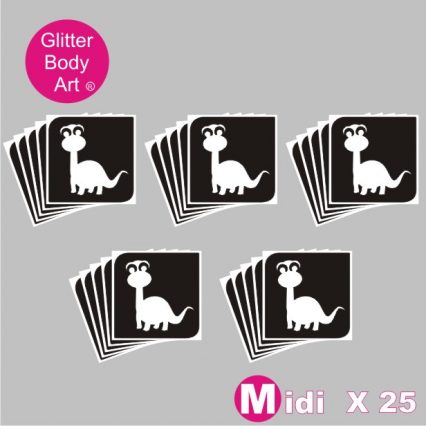 25 midi sized dinosaur temporary tattoos, stencils for glitter tattoos