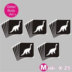 25 midi sized dinosaur temporary tattoos, stencils for glitter tattoos