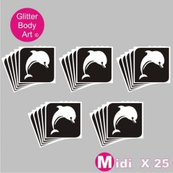 25 midi sized dolphin temporary tattoo stencils for glitter tattoos