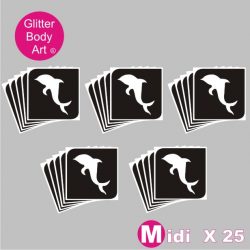 25 midi sized dolphin temporary tattoo stencil for glitter tattoos