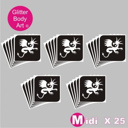 25 midi sized baby dragon temporary tattoo stencils for glitter tattoos