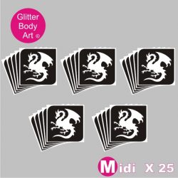 25 midi sized dragon temporary tattoo stencils for glitter tattoos