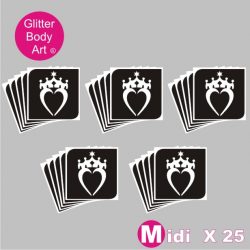 25 midi heart with a crown temporary tattoo stencil for girls glitter tattoos