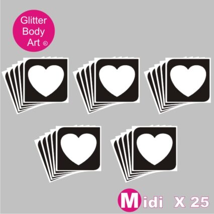 25 midi sized heart temporary tattoo stencils for glitters