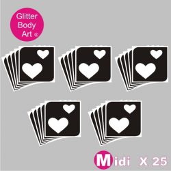 25 midi double heart temporary tattoo stencils for glitter tattoos