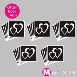 25 midi sized double hearts temporary tattoo stencils for kids glitter tattoos