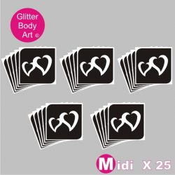 25 midi sized heart temporary tattoo stencils for glitter tattoos