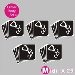 25 midi sized heart chain temporary tattoo stencils for glitter tattoos