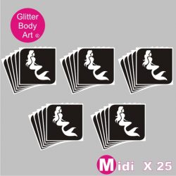 25 midi sized mermaid temporary tattoo stencils for glitter tattoos