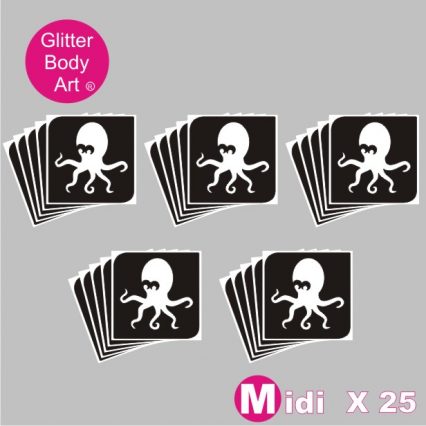 25 midi sized octopus temporary tattoo stencils for glitter tattoos