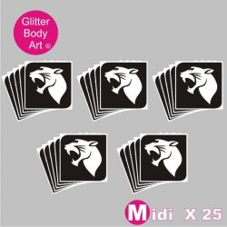 25 midi sized panther temporary tattoo stencils for glitter tattoos