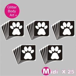 25 midi sized animal pawprint temporary tattoo stencil for glitter tattoos