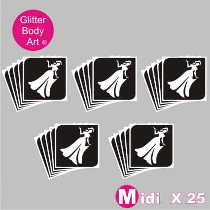 25 midi princess temporary tattoo stencils for glitter tattoos