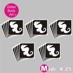 25 midi sized seahorse temporary tattoo stencils for glitter tattoos