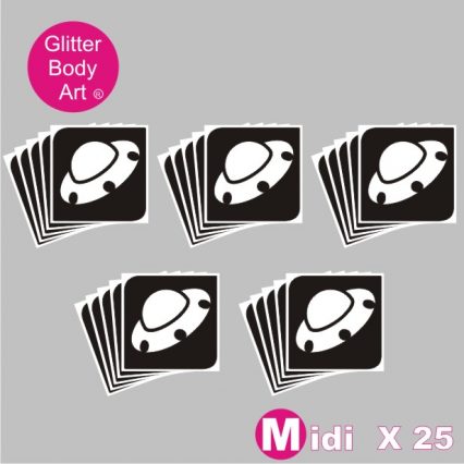 25 midi spaceship, flying saucer, ufo, temporary tattoo stencils for glitter tattoos