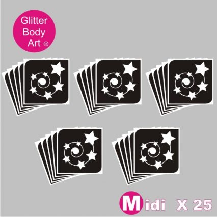 25 midi swirly stars temporary tattoo stencils for glitter tattoos