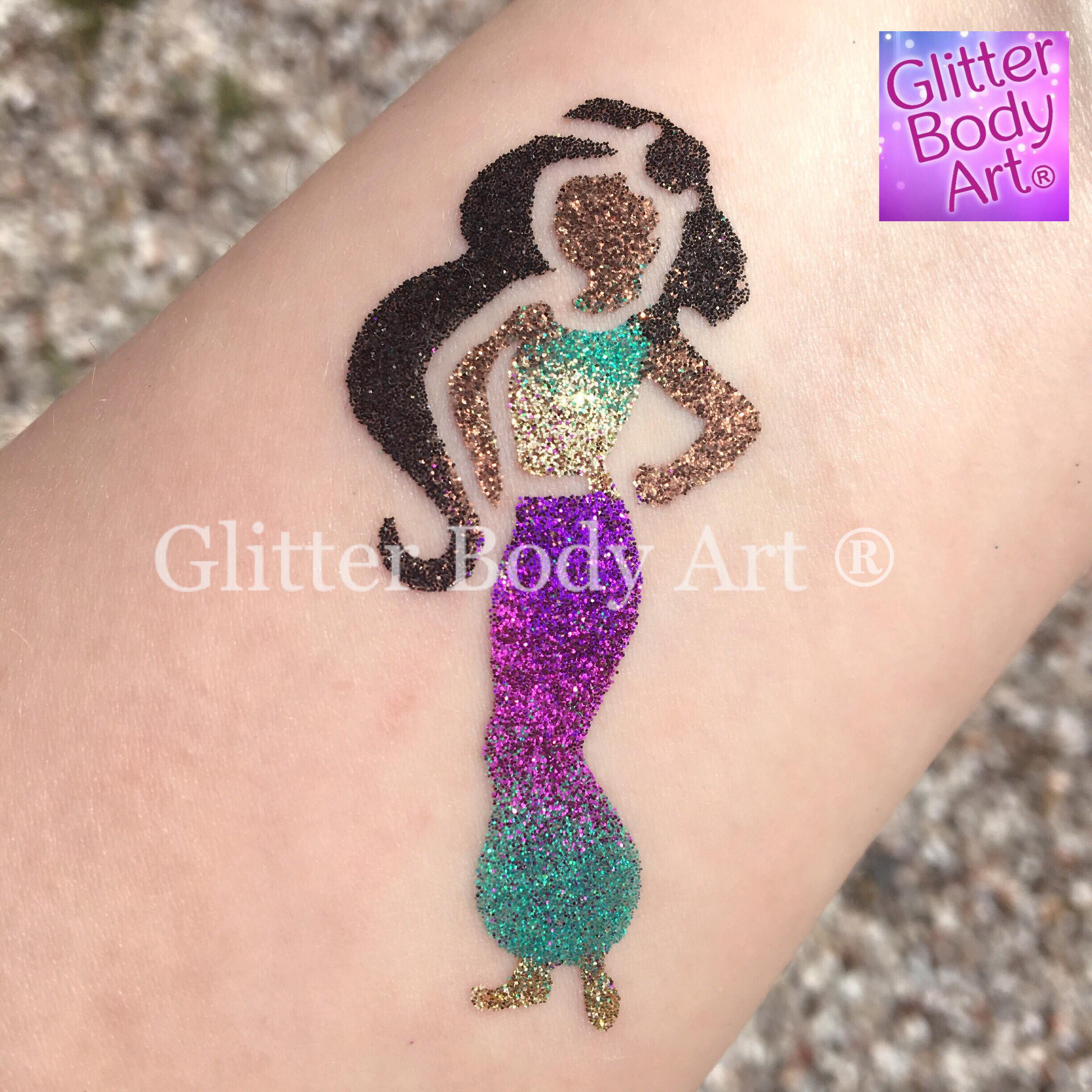 Aladdin, Jasmine temporary tattoo stencil, Aladdin glitter tattoo