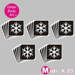 25 midi sized Christmas snowflake temporary tattoo stencils for glitter tattoos