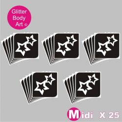 25 midi double stars temporary tattoo stencils for glitter tattoos