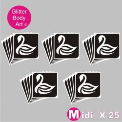 25 midi sized Swan, The Swansea Swans, temporary tattoo stencils for glitter tattoos