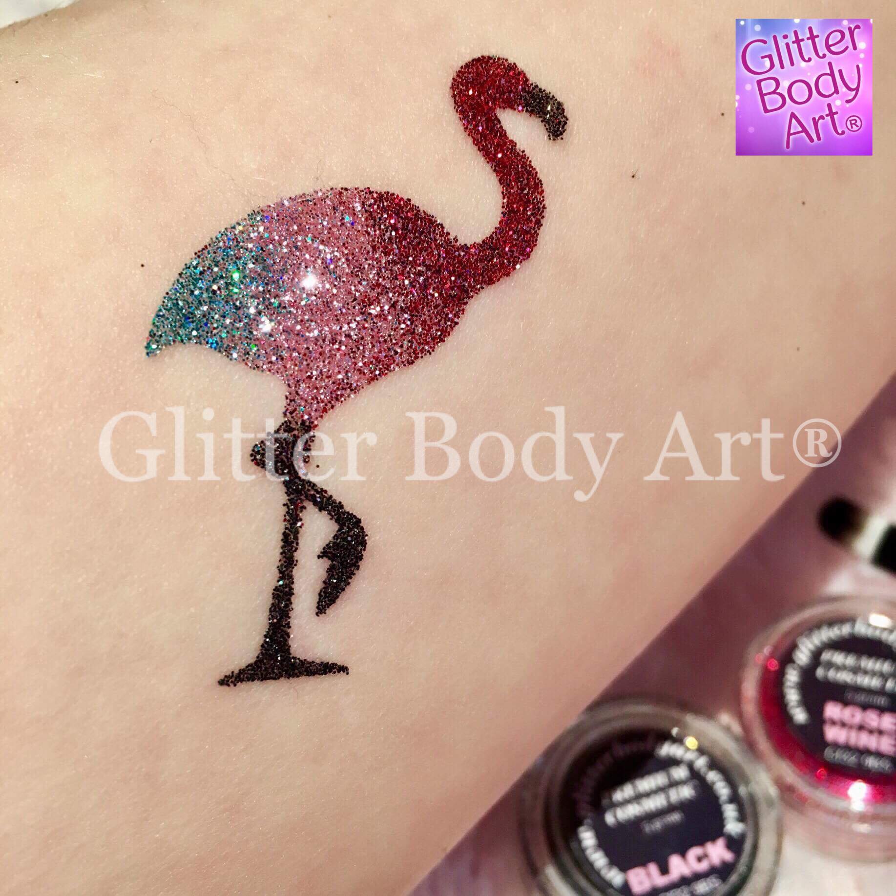 flamingo temporary tattoo, flamingo glitter tattoo stencil