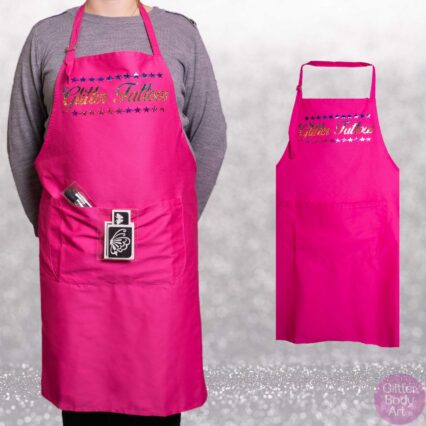 pink apron, glitter tattoo apron, face painting apron, apron