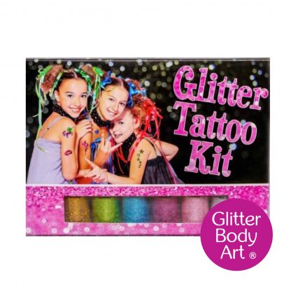 girls temporary tattoo set with glitter tattoos and glitter