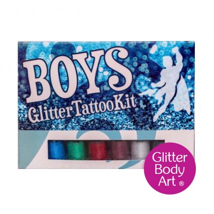 boys temporary tattoo set with boys stencils and glitter