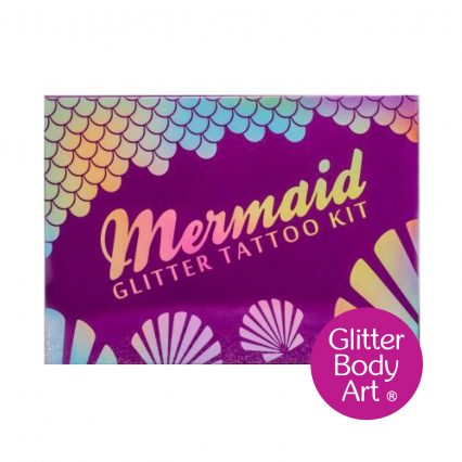 mermaid temporary tattoo set with mermaid stencils and glitter