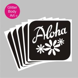 Hawaiian Aloha writing with floral design temporary tattoo stencil