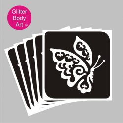 pretty flying butterfly temporary tattoo stencil, flutterfly heart temporary tattoo stencil