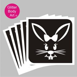 easter bunny with bow glitter tattoo stencil, easter temporary tattoo template