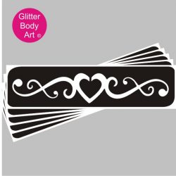 large temporary tattoo stencil with hearts in the middle with swirly vines, back stencil