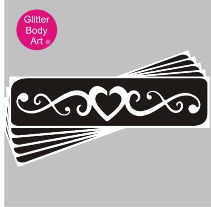 large temporary tattoo stencil with hearts in the middle with swirly vines, back stencil