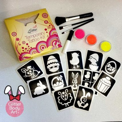 Easter Temporary tattoo stencils in an Easter Glitter Tattoo kit with stencil Easter parade ideas, Easter gift idea