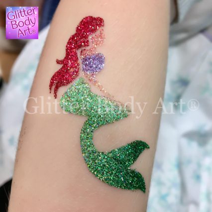Ariel Mermaid, Little Mermaid temporary tattoo stencil design glitter tattoo