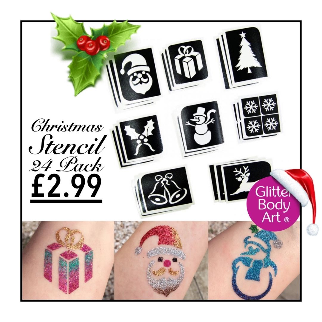 Christmas Glitter Tattoo Stencil 24 Pack Temporary Tattoo Store