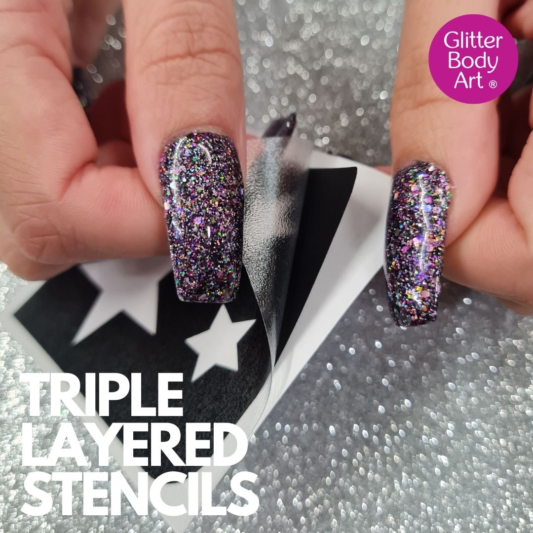 triple layered glitter tattoo stencils