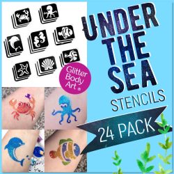 Under the sea and ocean themed glitter tattoos stencils, dolphin glitter tattoo stencils
