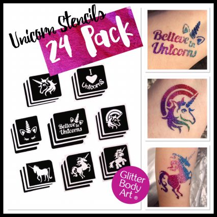 Unicorn glitter tattoo stencils pack of 24 Kids Unicorn Party