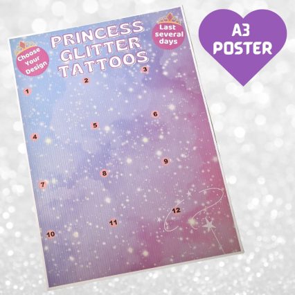 Princess glitter tattoo poster - princess party